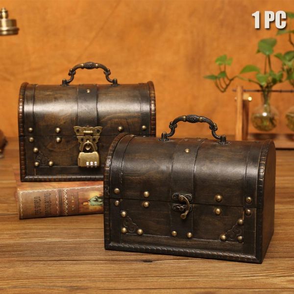 

treasure chest vintage style with lock container rings case bedroom safe hinge design desk organizer home wooden jewelry box, Pink;blue