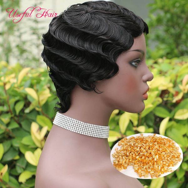 Kurze Perücken Brasilianisches Jungfrau-Haar-menschliches Haar-Perücken verworrene lockige Afro-Perücken kurze menschliche elegante Perücke Remy Brasilianer gerade Flapper-Frisuren