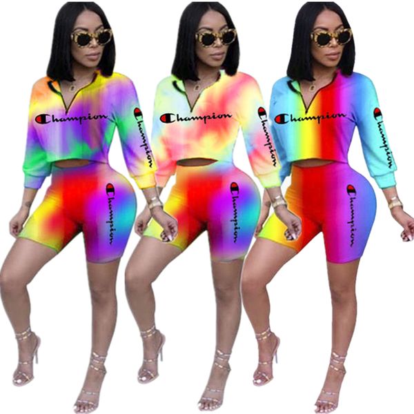 

Gradient color champion print ummer track uit women hort leeve v neck t hirt and hort pant 2 piece et ca ual port uit 2xl b3184