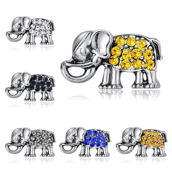 

new fashion rhinestone encrusted lapel shirts pins clear crystal cartoon animal elephant brooches jewelry gift for men women, Gray