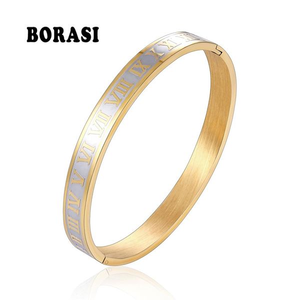 

bobasi carving roman numeral lover cuff bracelet &bangle men women changeable steel gold color bracelet wedding jewelry, Black