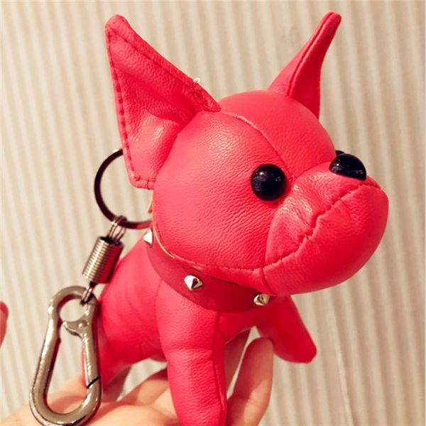 

luxury leather bulldog key pendant ugly cute doll schoolbag accessories women lovely pendant key chain, Silver