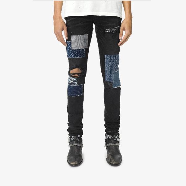 

designer jeans for men fashion tight pants luxury patchwork washed jean for womens high st brand hiphop wear kanye west, Blue