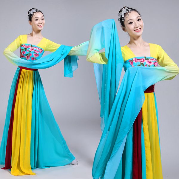 

dance costume yangko dance costume new sleeve dress fairy picking elegance classical chinese style, Black;red