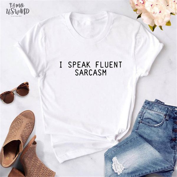 

i speak fluent sarcasm letters women t shirt casual funny tshirts short for lady tee drop ship, White