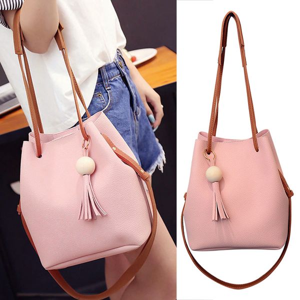 

women pu leather bucket shoulder bag with small handbag messenger satchel bag