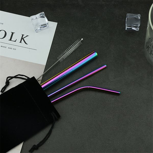 

multicolor metal straw eco friendly reusable straw 304 stainless steel drinking straws straight bent straws with cleaner brush