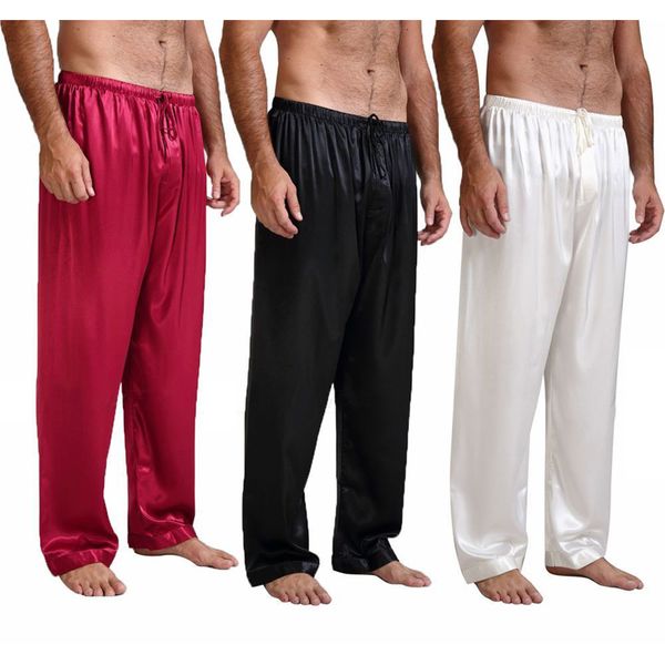 

mens casual sleepwear sleep bottoms silk satin pajamas pyjamas pants nightwear sleepwear trousers, Black;brown
