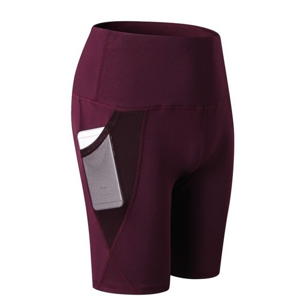 

women high waist yoga shorts pocket running training sports quick-drying tight-fitting stretch fitness shorts, White;red