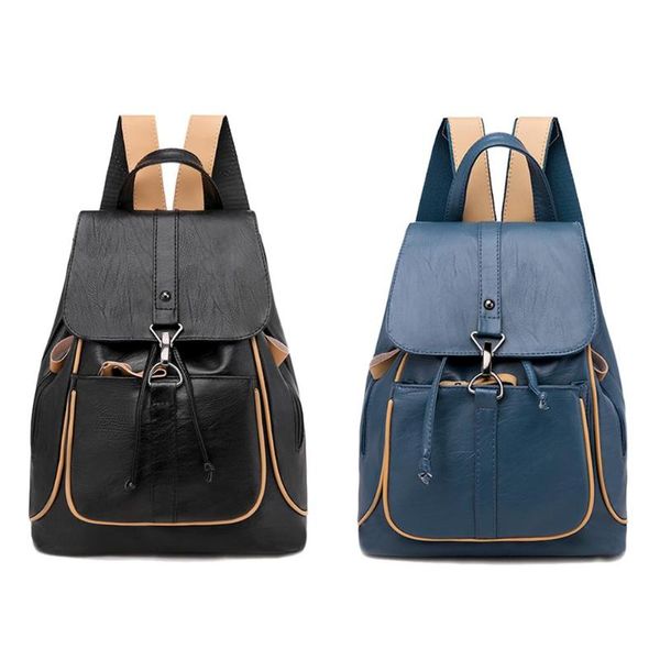 

backpacks wear-resistant fashion hit color leather travel backpacks women drawstring shoulder school bags