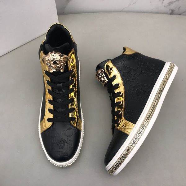

2020 luxury men's casual shoes men's sneakers new decorative rivet patent leather high-shoes yyzz, Black