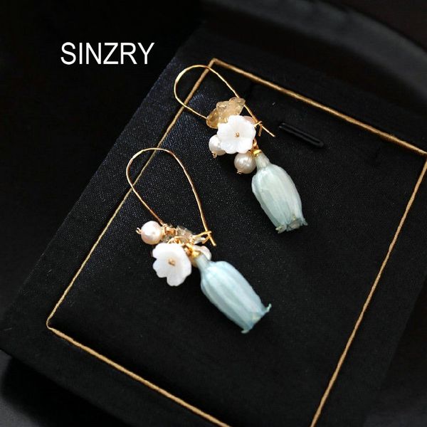 

sinzry ale personality handmade natural pearl cute preserved flower lady trendy drop earrings, Silver