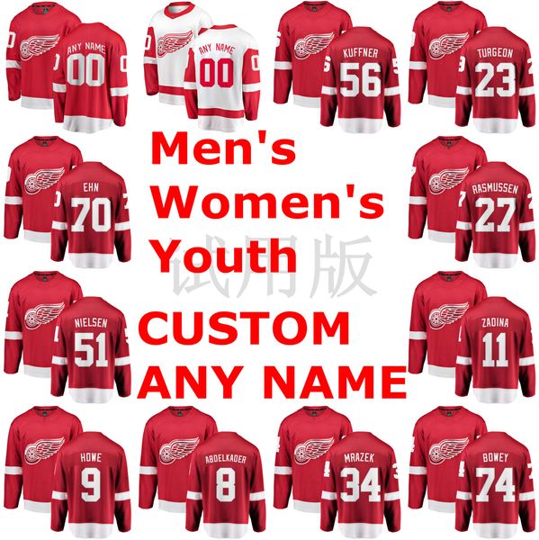 

детройт ред уингз майки кристоффер эн джерси райан куффнер франс нильсен майкл расмуссен доминик турджон красные хоккейные майки на заказ, Black;red