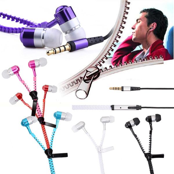 

zipper headphones earphone 3.5mm in-ear earphone earbuds with mic wired earphone phone earpiece handfor all mobile phone