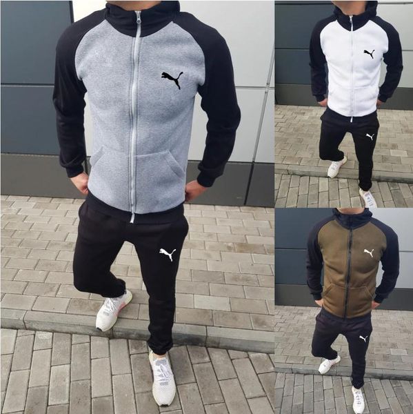 

new fashion men sport clothing suit two-piece set printed zipper cardigan jackets and pants tracksuits jogging sets, Gray