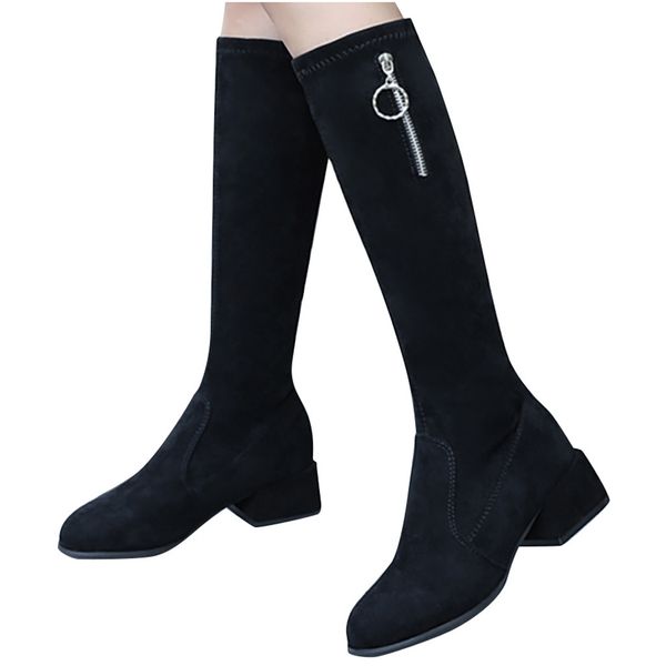 

fashion winter boots women knee high long boots new arrival zipper metal square heel snow women platform boot, Black
