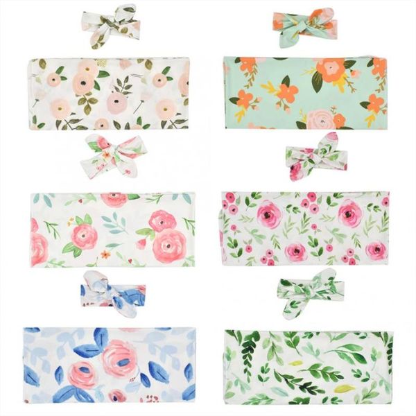 

super soft flower pattern newborn baby blanket wrap swaddle sleep bag with hair band