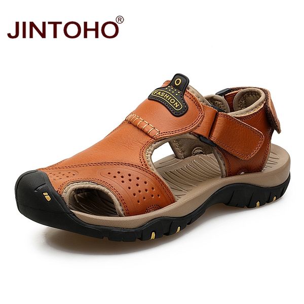 

jintoho summer mens sandals fashion male leather sandals men genuine leather sandals summer beach leather shoes t200420, Black