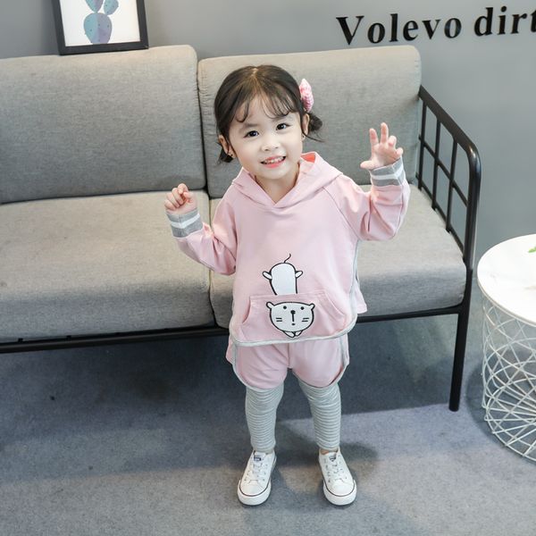 

children casual clothes suit new spring autumn kid girls cartoon t shirt pants 2pcs/sets baby toddler clothing infant sportswear, White