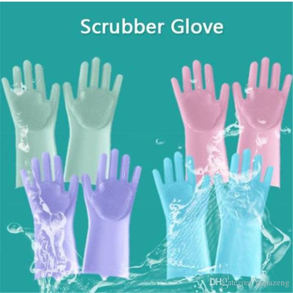 

2019 sales wholesales 2pcs scrub gloves dish washing cleaning silicone rubber soft scouring kitchen tools