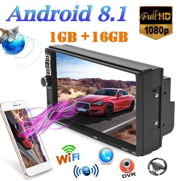 

car stereo 7 inch screen bluetooth mp5 player gps navigation wifi usb fm radio 1gb+16gb android 8.1 head unit receiver car dvd
