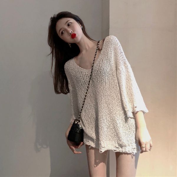 

women's sweaters korean ulzzang missoov designer style autumn fashion brand v-neck thin pullovers loose knitted women sweater hollow ou, White;black