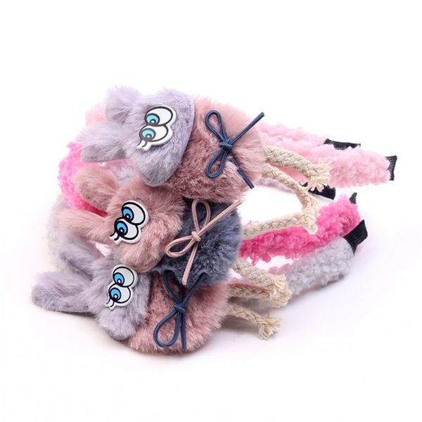 

cute rabbit hair bows sticks baby girls headband teddy plush autumn winter bunny hair clip animal bunny headwear girl hair accessories gifts, Slivery;white