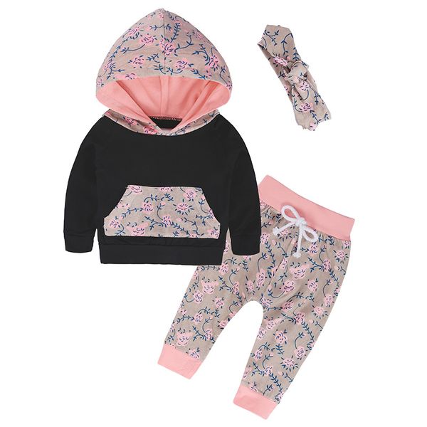 Newborn Baby Girl Sweater Hoodies+Pants Outfits Floral Toddler Clothes Tracksuit