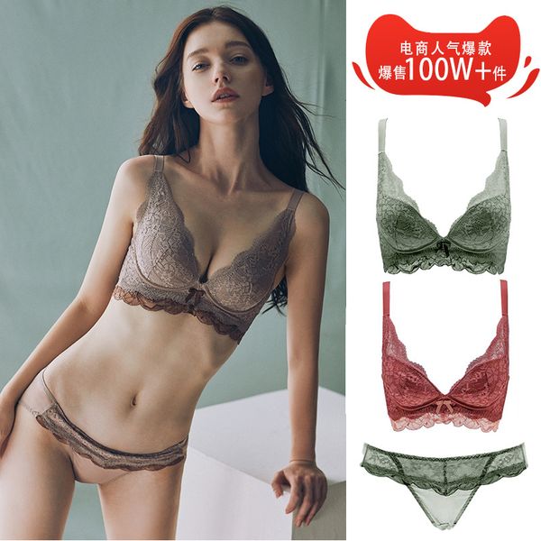 

bras european and american-style lace thick gather small chest underwear women's wireless bra, Red;black