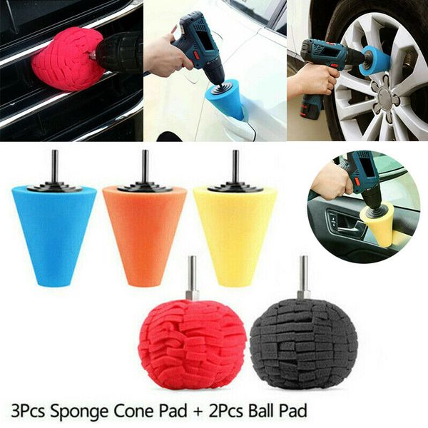 

5 pcs cone-shaped sponge foam pad with polishing ball wax wheel hub polishing pad tool for car care
