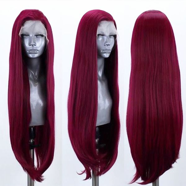 New Style Natural Long Straight Hair Heat Resistant Fiber Burgundy