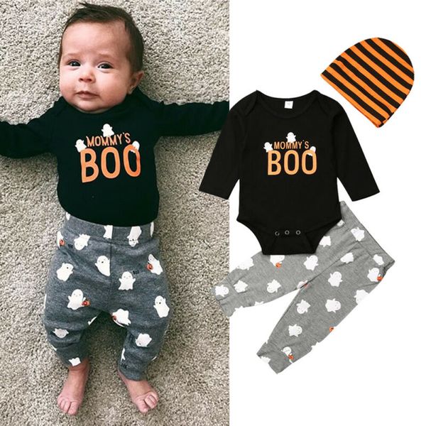 

cute halloween 3шт одежда наборы с длинным рукавом romper брюки леггинсы hat новорожденные baby girl boy одежда, White