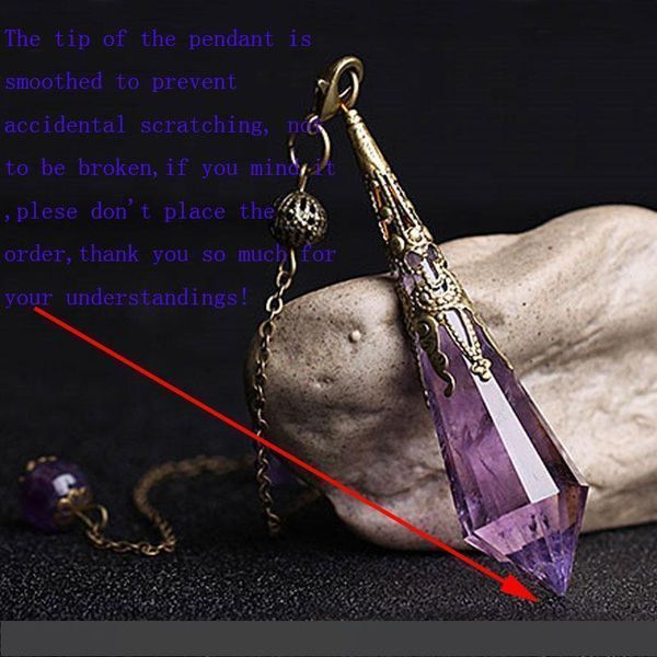 

1pc polished natural purple stone amethyst crystal dowsing point pendant divination metaphysical spiritual chakra healing balancing pendulum, Silver