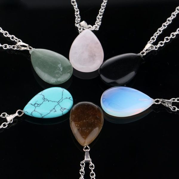 

chain necklace bullet shape natural stone real amethyst necklaces pretty turquoise water drop quartz stone pendant necklace for women, Silver