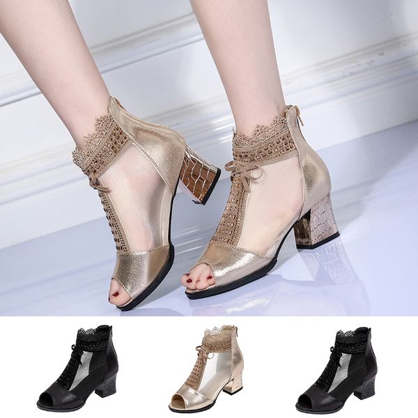 

women ladies fashion peep toe bowknot crystal casual shoes sandals cover heel british wind square heel apr 12, Black