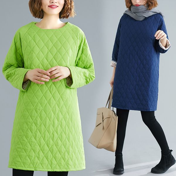 

p shoot 1120 # autumn and winter new style 2019 korean-style loose and plus-sized women's dress solid color compressed cotto, Blue;black