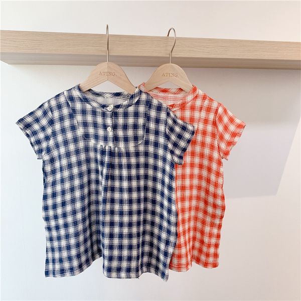 

wlg girls dress summer blue red plaid short sleeve dress baby girl casual all match clothes for 1-6 years, Red;yellow