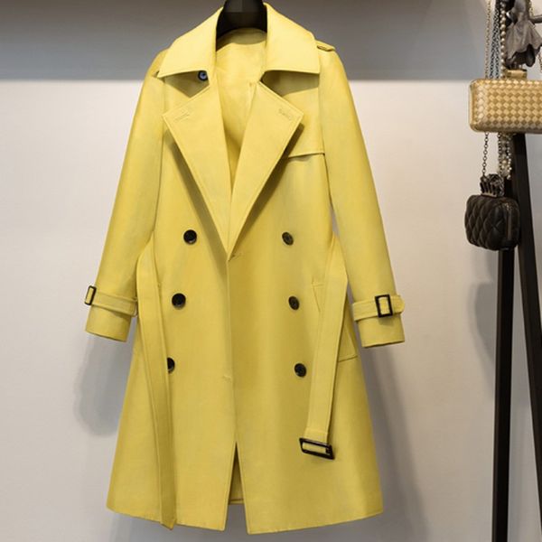 

yellow color double breasted belted casaco feminino womens windbreaker new 2018 party coat female autumn ship, Tan;black