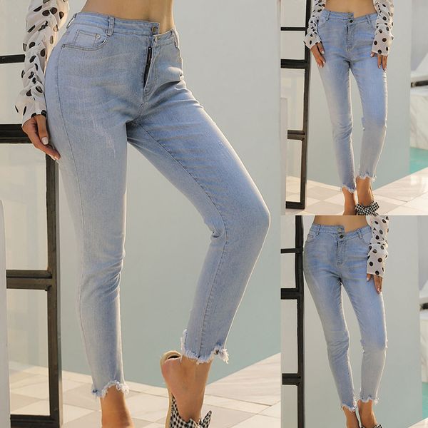 

women's fashion jeans pants casual stretch fit jeans pants 2019 denim elastic trousers high waist stretch pencil, Blue