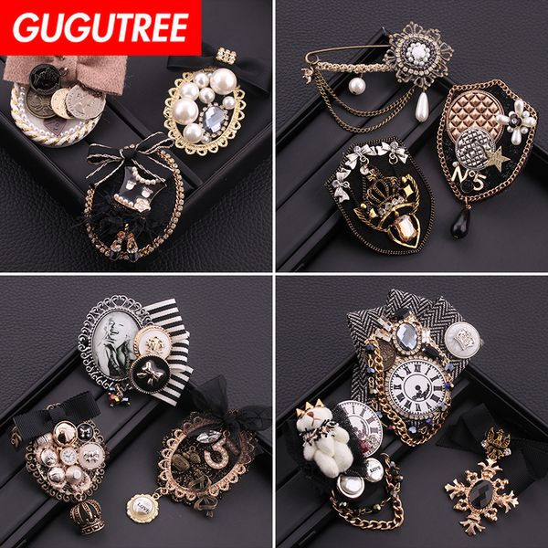 

gugutree brooch breastpin pearl crown flower star patch metal patches badges applique patches for clothing hh-44, Black