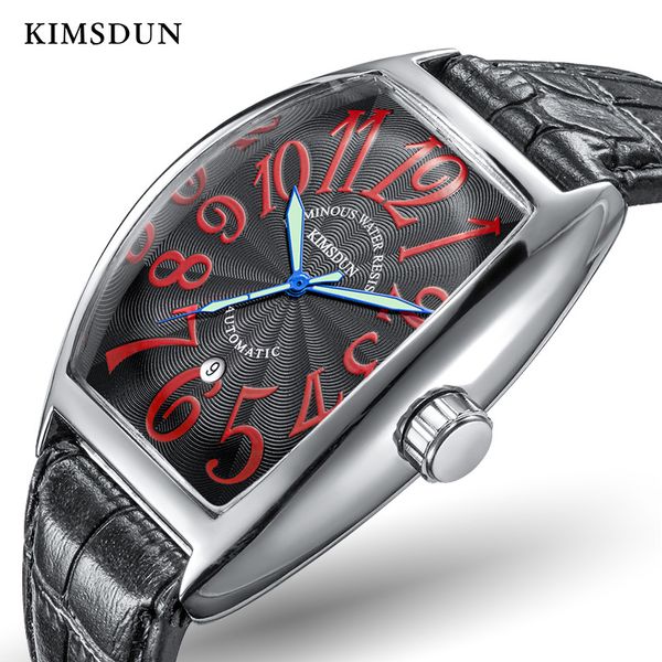 

barrel shape mens mechanical watch luxury fashion sport wristwatch waterproof leather strap male watches clock relogio masculino, Slivery;brown