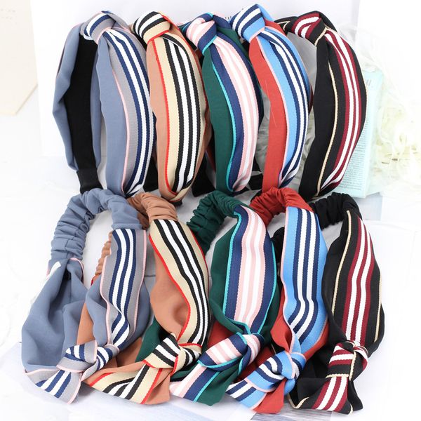 

3pcs/lot solid hairbands with striped ribbon women elastic headbands stripes turban hair bands girls hair accessories headwear