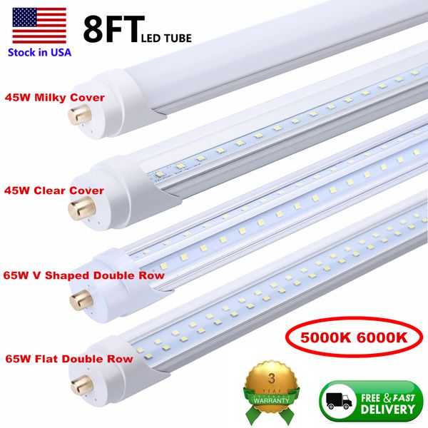 Tubi LED 8FT 8 Piedi Singolo Pin FA8 LED T8 Lampada a Tubo 45W 65W Luce a Tubo a Forma di V Lampadine a Doppia Fila