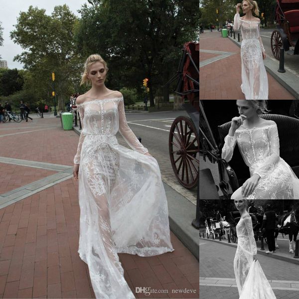 

свадебные платья inbal dror illusion с открытыми плечами и кружевными аппликациями свадебные платья с длинным рукавом и скользящим шлейфом с, White