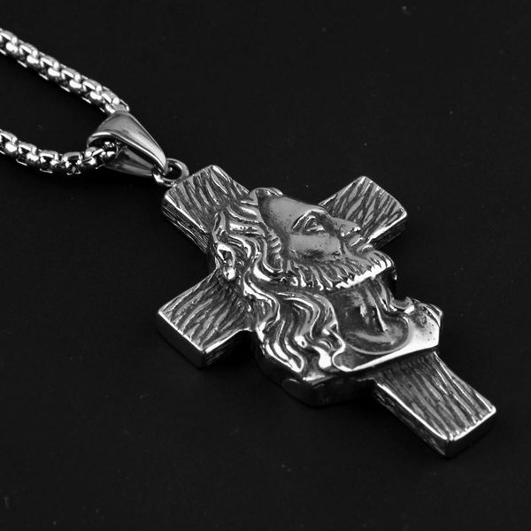 

мужская vintage из нержавеющей стали иисус глава крест ожерелье титана стали ожерелье цепи мужские украшения, Silver