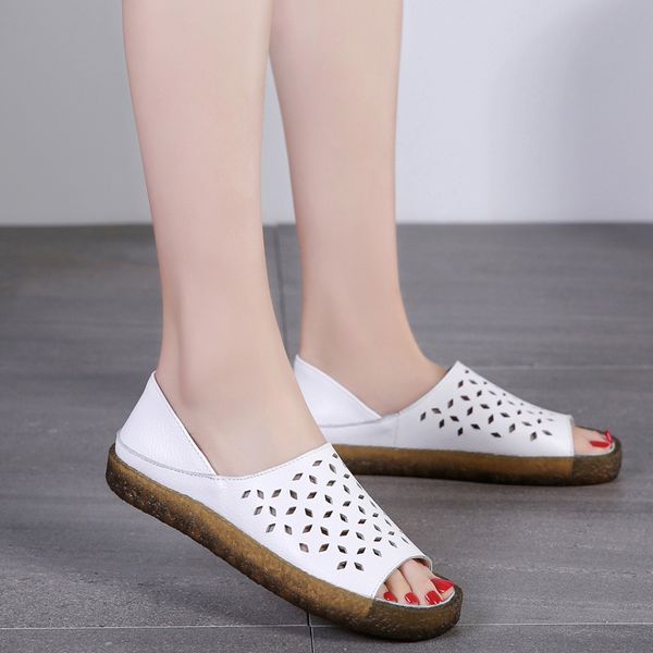 

woman peep toe sandals ladies loafers summer women hollow out flats women's slip on female casual solid footwear plus size 44, Black