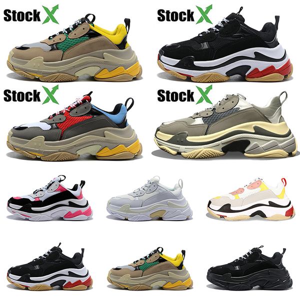

designer luxury 17fw paris casual shoes triple s men women triple black white pink brown stock x fashon dad vintage platform shoes 36-45