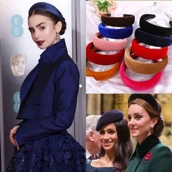 

fashion thick velvet headbands women wide head band headwear elasticity hairbands elegant girl hair accessories vintage headband, Golden;white