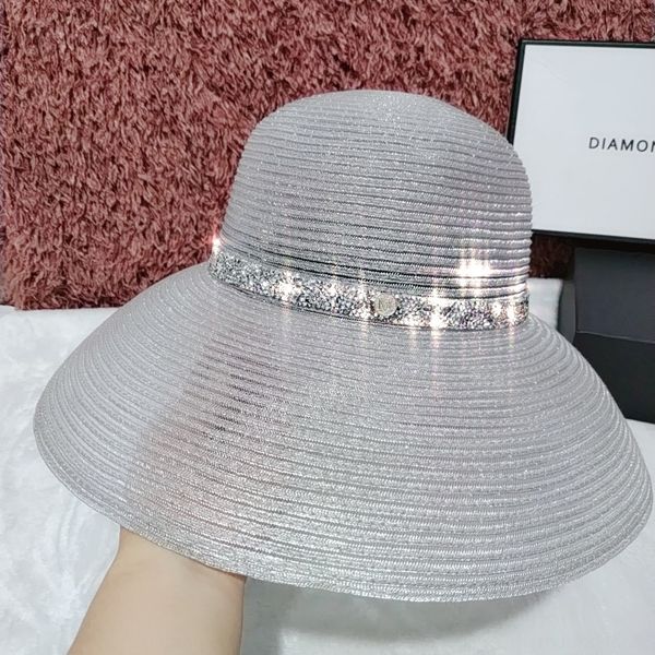 

bright silk hepburn straw straw hat wind holiday concave shape basin hat sunshade folding lamp cap, Blue;gray