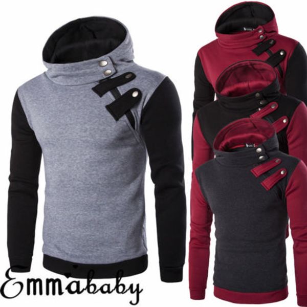 

новая мода мужчины толстовки на молнии с длинным рукавом slim fit пуловер с капюшоном sweatershirt мужчины весна осень повседневная рубашка, Black